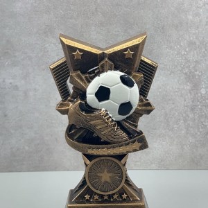 Gold football trophy with boot and ball — ideal for club and player awards. ⚽
